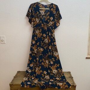 Bailey Blue Floral Maxi Dress Womens Medium Boho V Neck